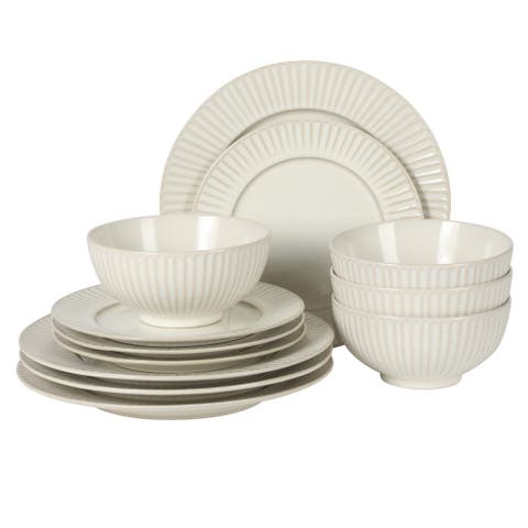 Soleil 12 Piece Stoneware Plates and Bowls Dinnerware Set