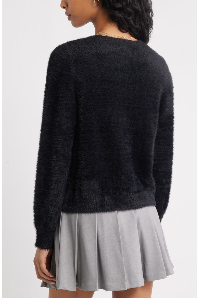 Fuzzy Scoop Neck Cardigan, Alternate, color, BLACK