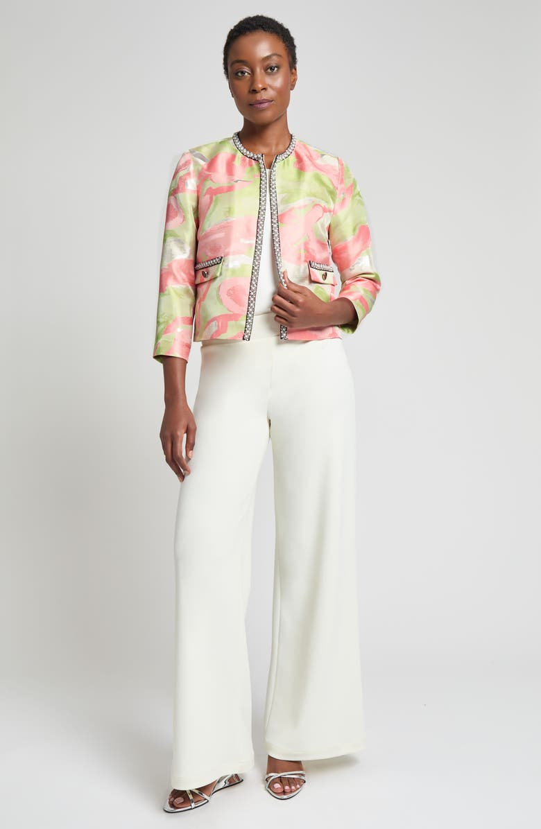 Ming Wang Beaded Abstract Jacquard Jacket, Alternate, color, Fern/ Orange Burst/ Limestone