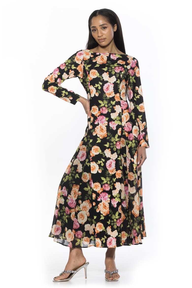 Elodie Floral Long Sleeve Maxi Dress, Alternate, color, BLACK FLORAL