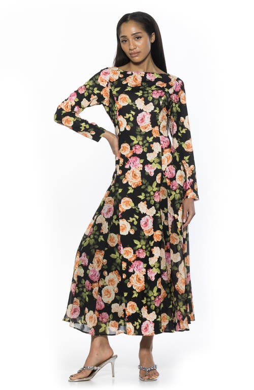 Alexia Admor Elodie Floral Long Sleeve Maxi Dress In Black Floral