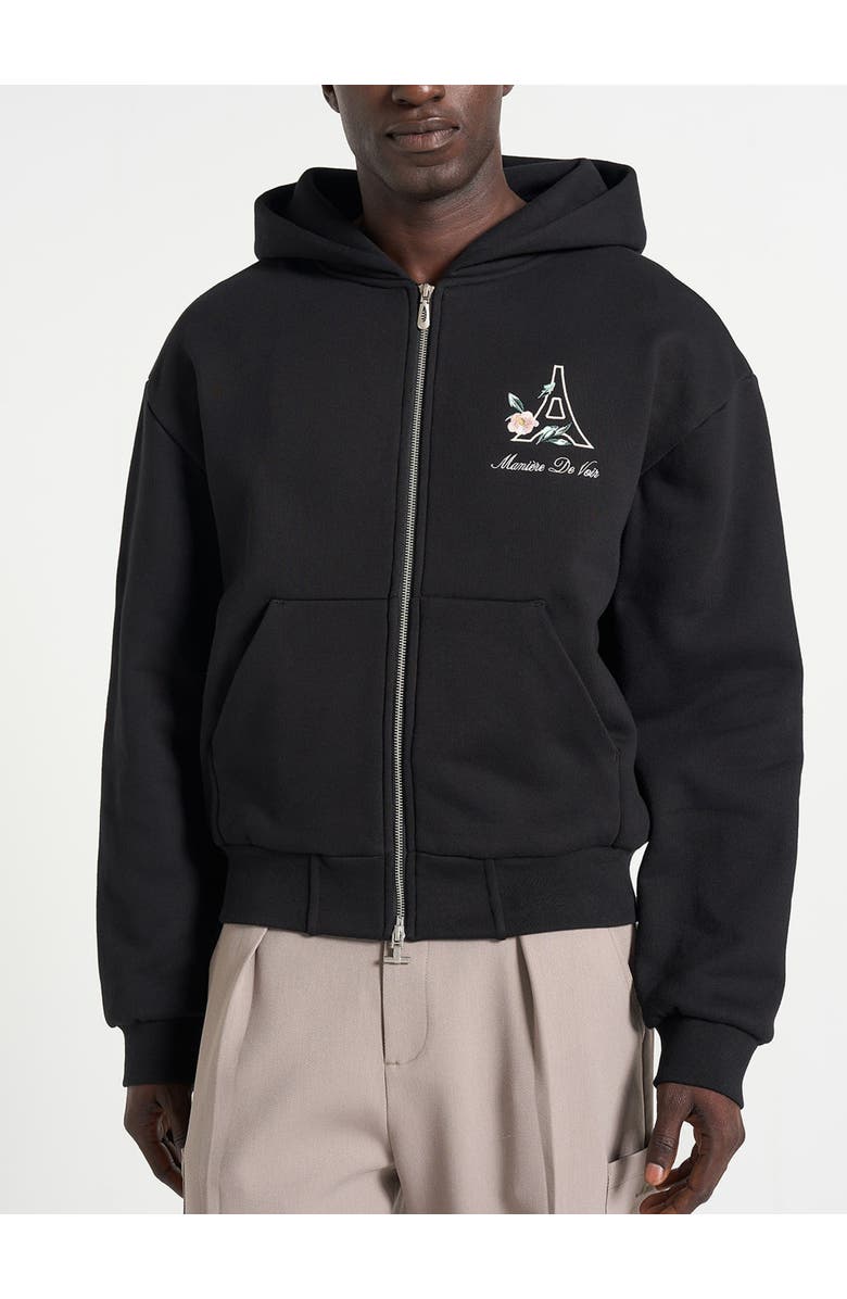 Manière De Voir Unisex Floral Eiffel Zip Hoodie, Alternate, color, Black