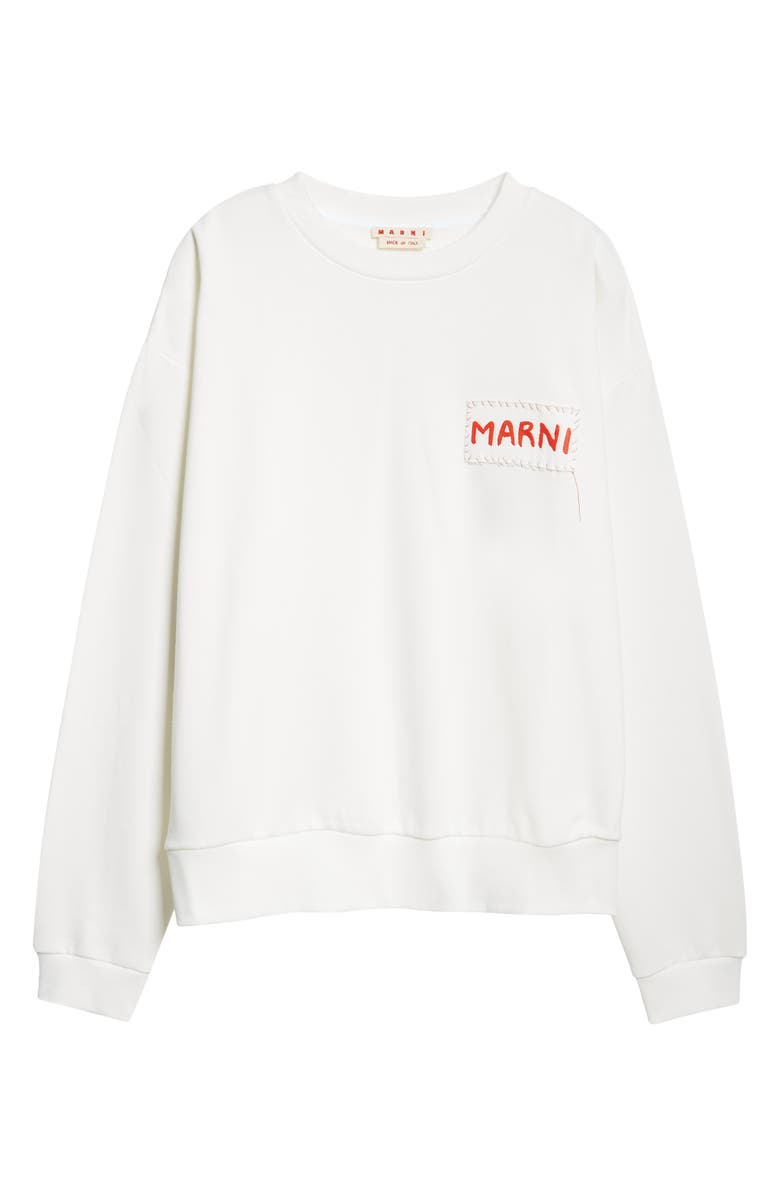 Marni Embroidered Logo Patch Sweatshirt, Alternate, color, Natural White