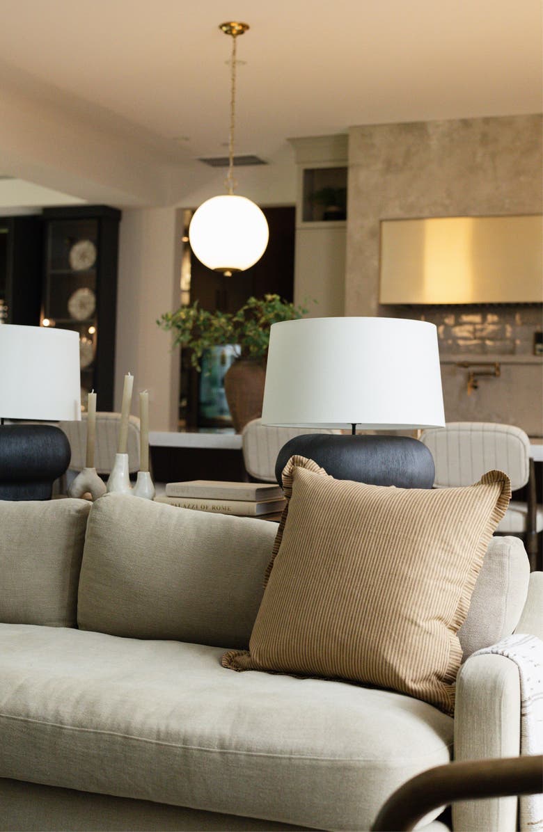 Linen & James Foster | Brown Tan Pleated Ruffle Linen Stripe Pillow Cover, Alternate, color, Golden Brown