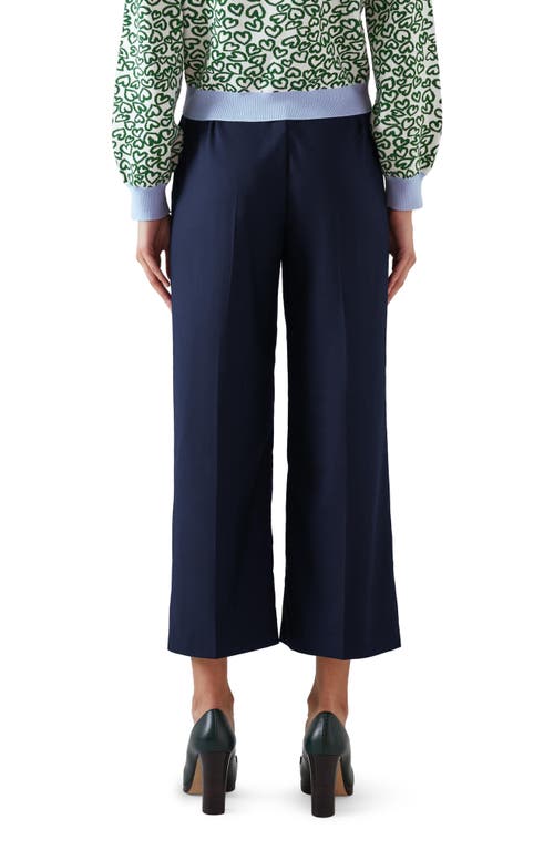 Lk Bennett Keaton Button Detail Crop Straight Leg Trousers In Midnight