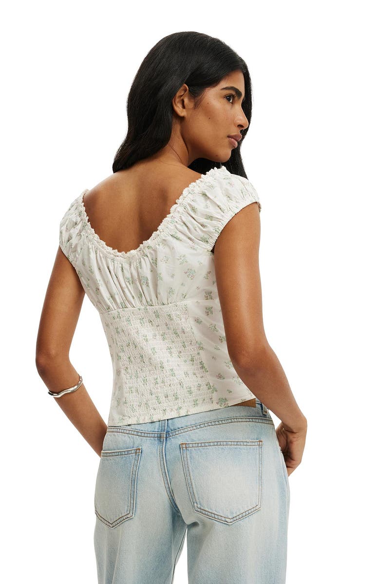 Cotton On Women's Jamie Off Shoulder Top, Alternate, color, Brittany Bunch Ditsy Coconut