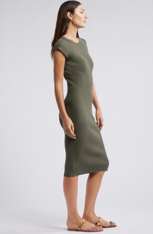 Open Edit Luxe Rib Cap Sleeve Dress In Olive Sarma