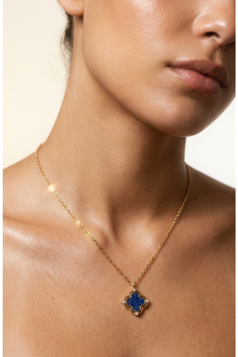 Amelia 14k Gold Plated Lapis Clover Necklace, Alternate, color, GOLD