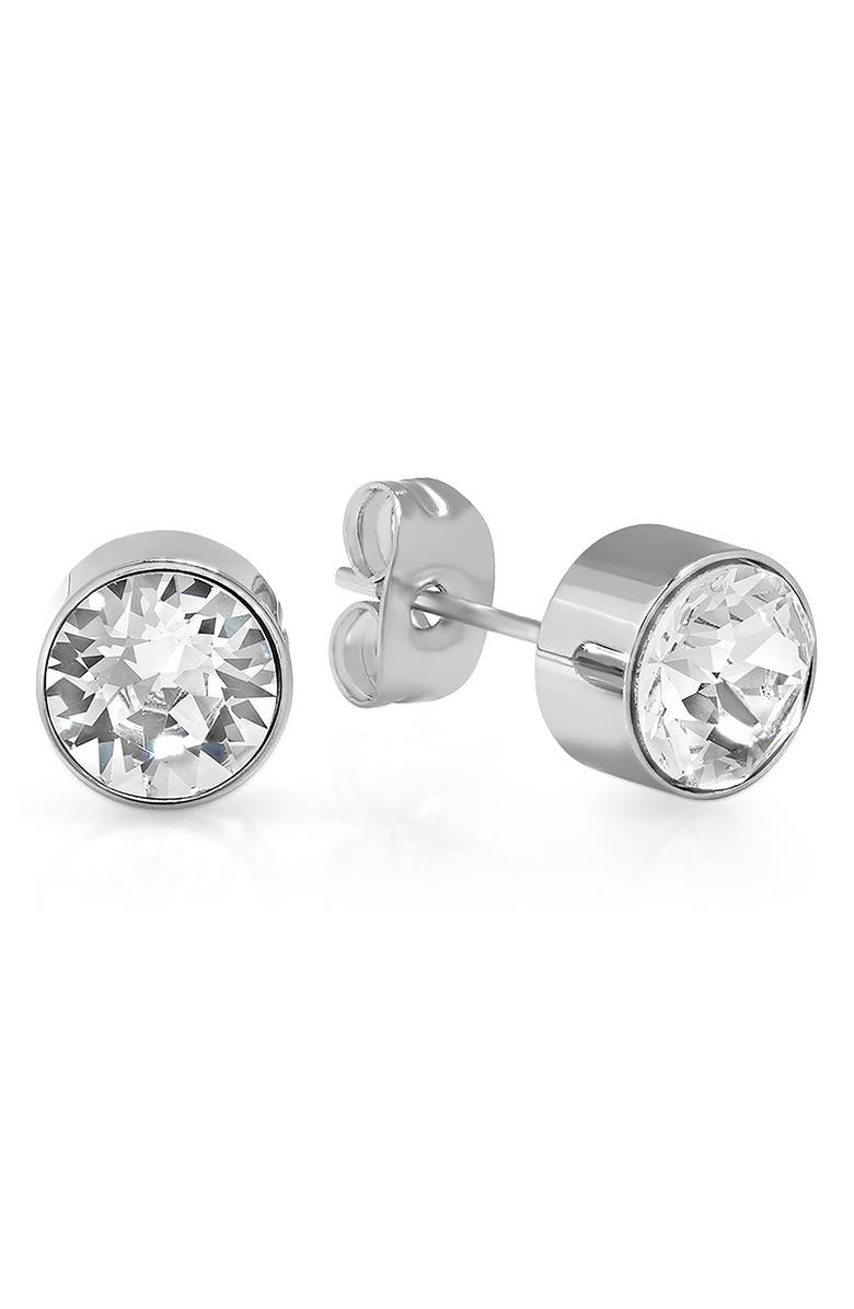 STEELTIME 18K Gold Plated April Simulated Birthstone Stud Earrings, Main, color, Metallic