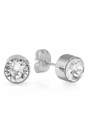 STEELTIME 18K Gold Plated April Simulated Birthstone Stud Earrings