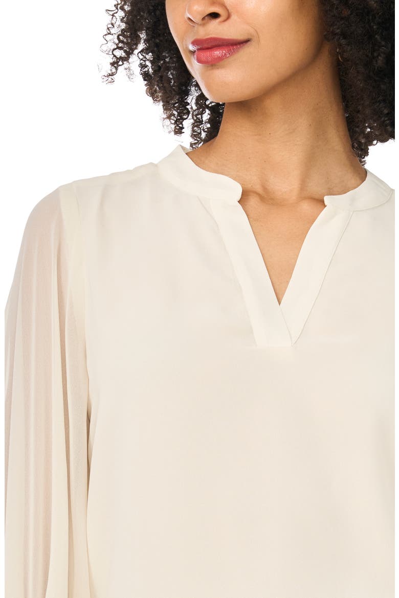 Ruffle Cuff Split Neck Top, Alternate, color, BIRCH