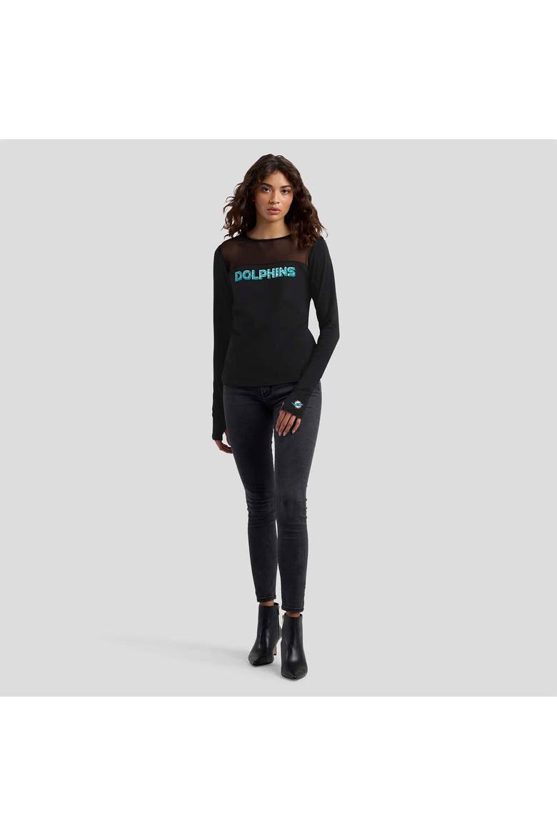 Women's WEAR by Erin Andrews x Gracie Hunt Black Miami Dolphins Mesh Panel Long Sleeve T-Shirt, Alternate, color, Black
