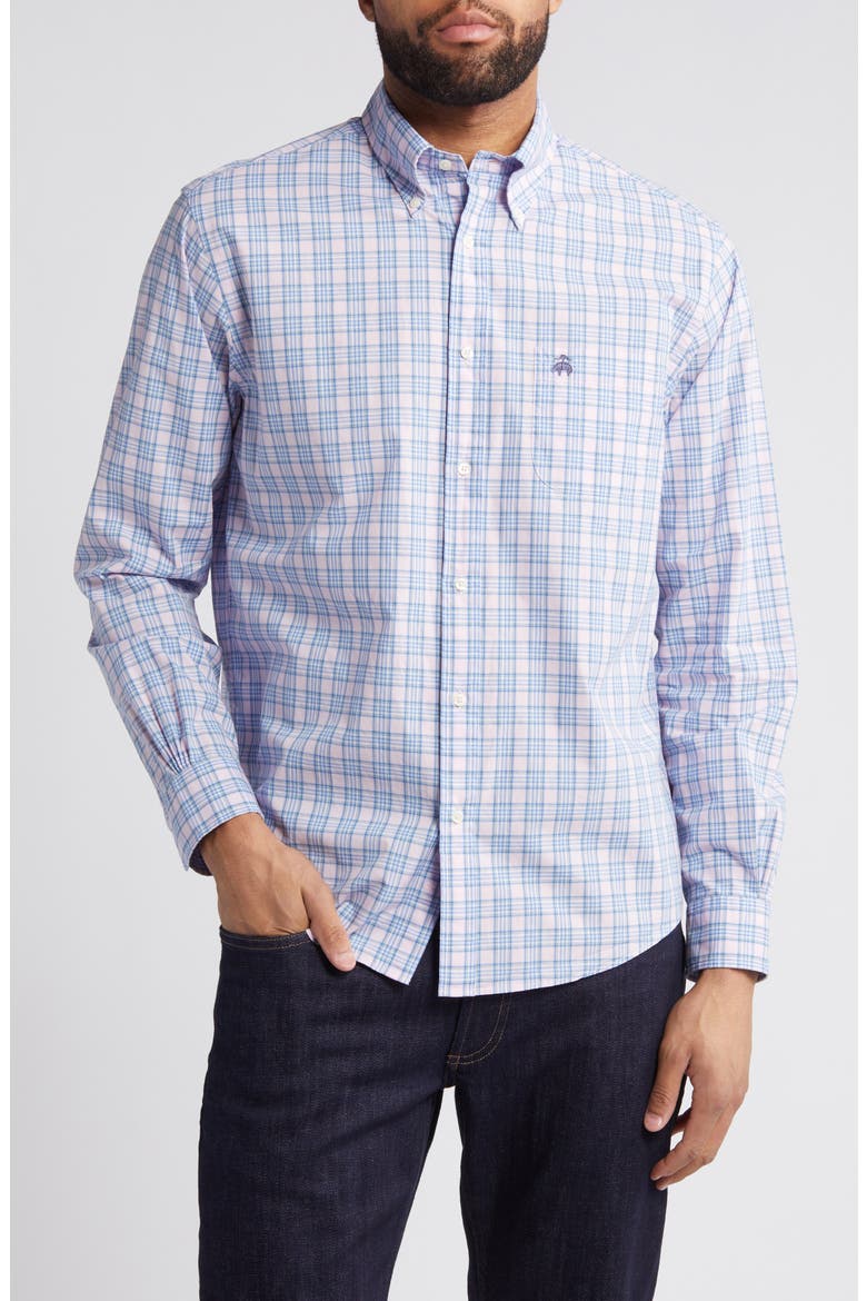 Regular Fit Spring Check Cotton Dress Shirt, Main, color, PINK TARTAN
