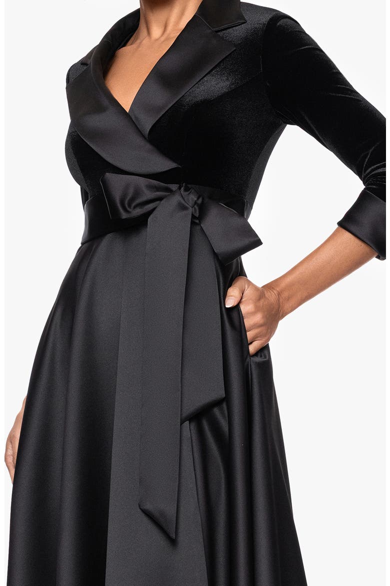 Velvet & Satin Ballgown, Alternate, color, BLACK