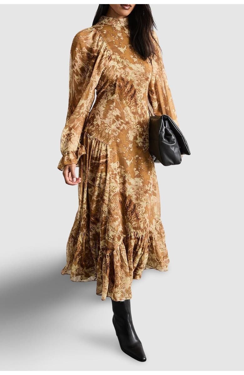 Warehouse Romantic Chiffon Sleeve Midaxi Dress, Alternate, color, Neutral