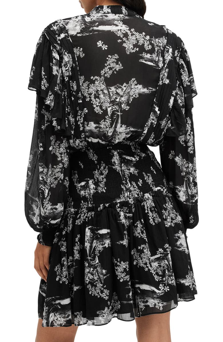 AllSaints Aubrey Pleated Long Sleeve Dress, Alternate, color, Maria Black