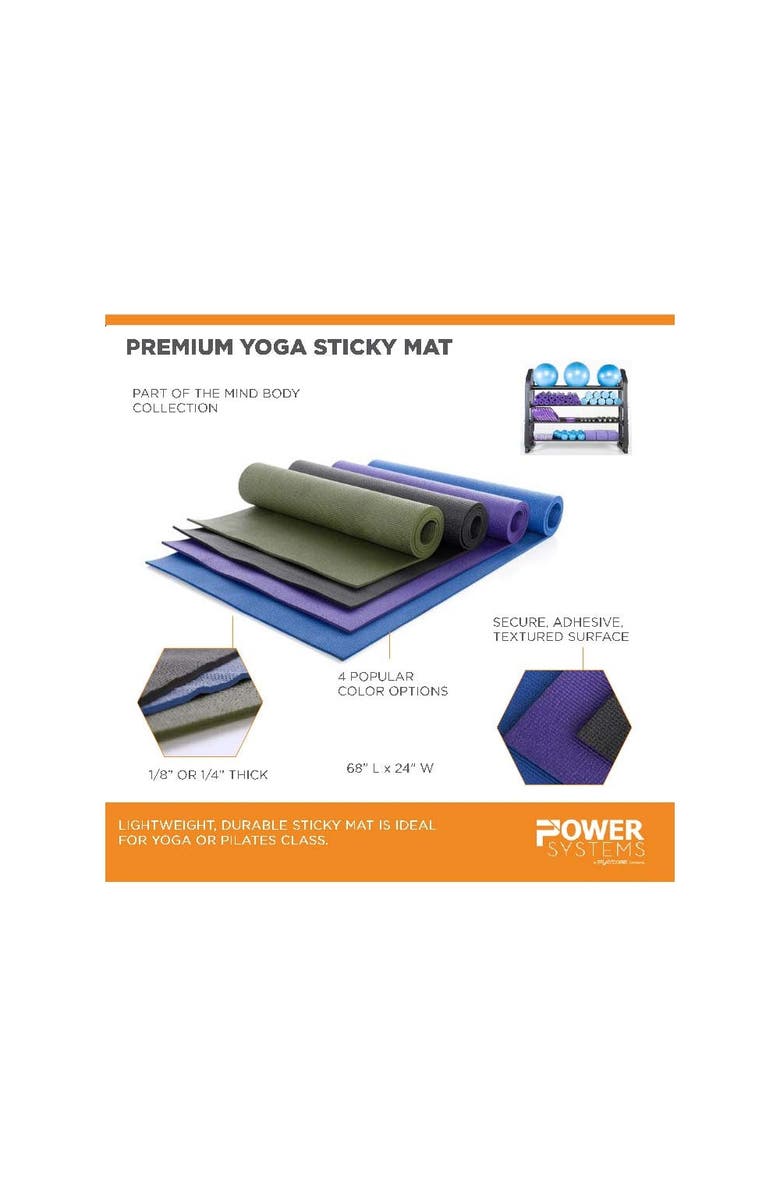 Power Systems Premium Yoga Mat, Thick Non Slip Lightweight Sticky Exercise Mat, Alternate, color, Black