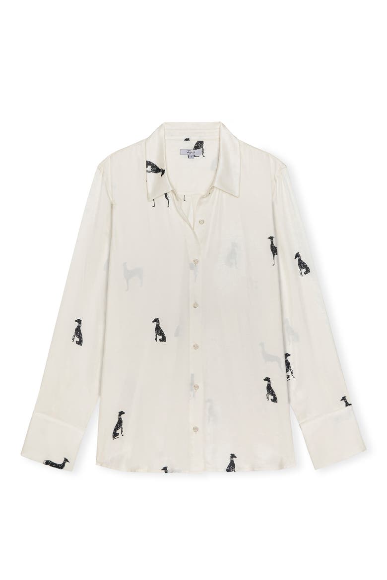 Saige Whippet Print Button Up Shirt, Alternate, color, IVORY WHIPPETS