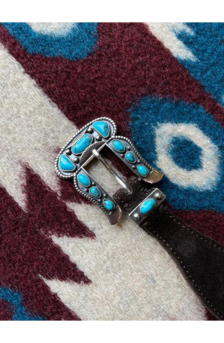 Fortela Santafe Leather Belt with Turquoises, Alternate, color, Brown