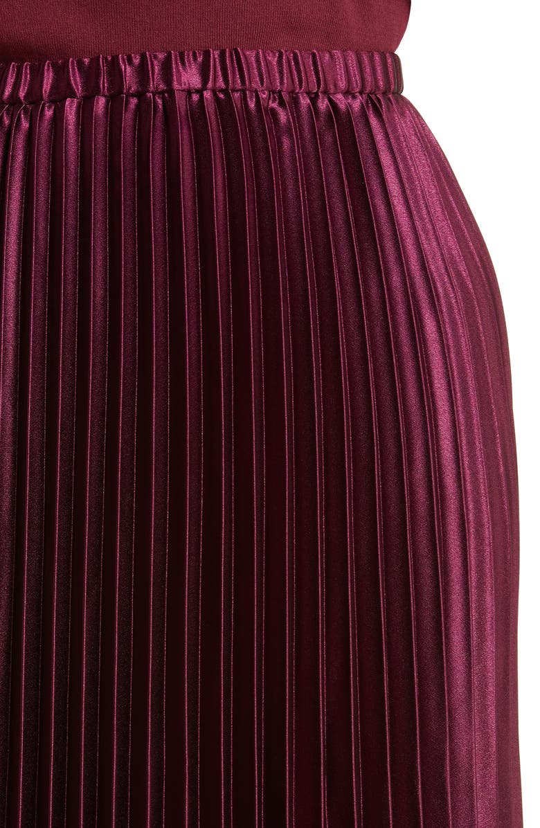 Anne Klein Pleated Satin Midi Skirt, Alternate, color, Chianti