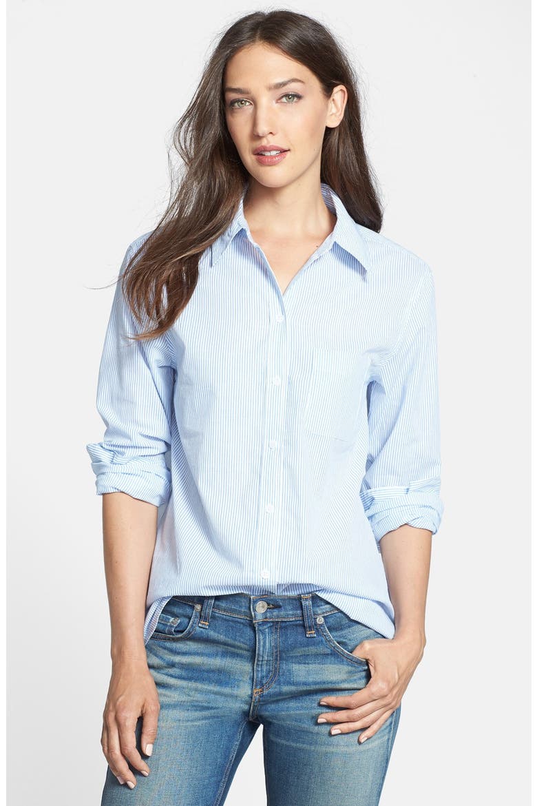 'Margaux' Pinstripe Cotton Shirt, Main, color, WHITE/ BLUE JAY