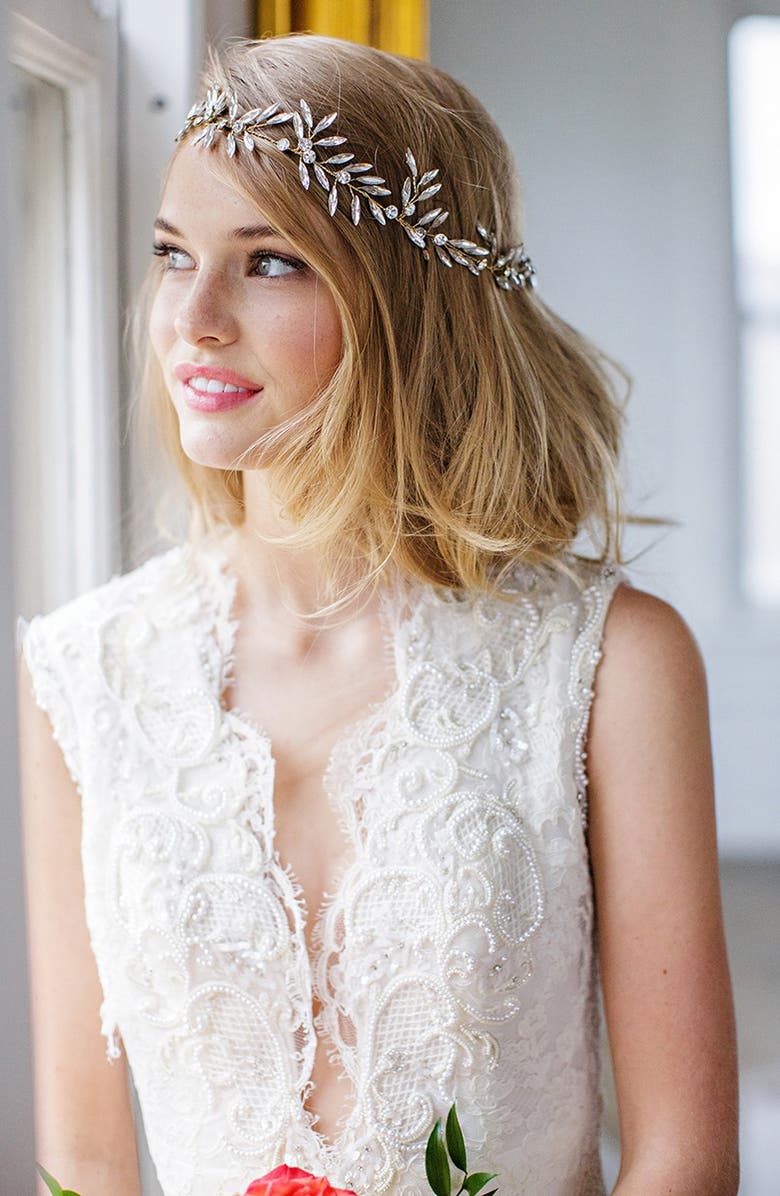 Brides & Hairpins Daphne Crystal Halo & Sash, Alternate, color, 14 K Gold