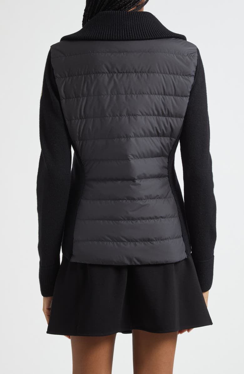 Moncler Virgin Wool Knit & Quilted Down Cardigan, Alternate, color, Black