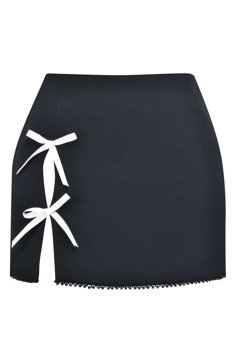 Mistress Rocks Contrast Bow Beaded Hem Miniskirt, Alternate, color, 