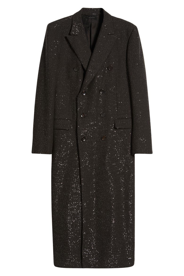 Sequined Light Bouclé Double Breasted Topcoat, Alternate, color, ECJ CHOCOLATE TORTE
