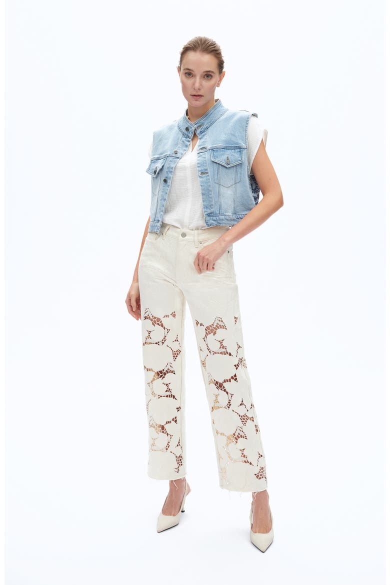 Lace Straight Leg Jeans, Alternate, color, BEIGE