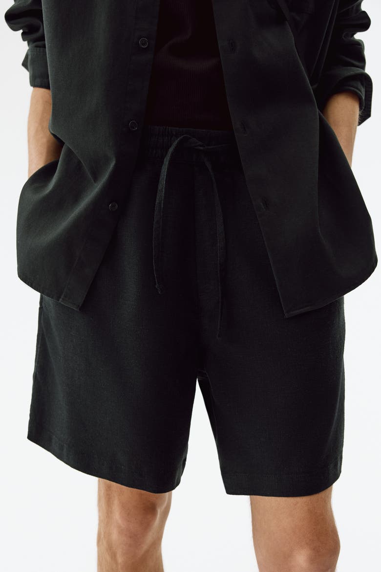 Relaxed-Fit Linen-Blend Shorts, Alternate, color, Black