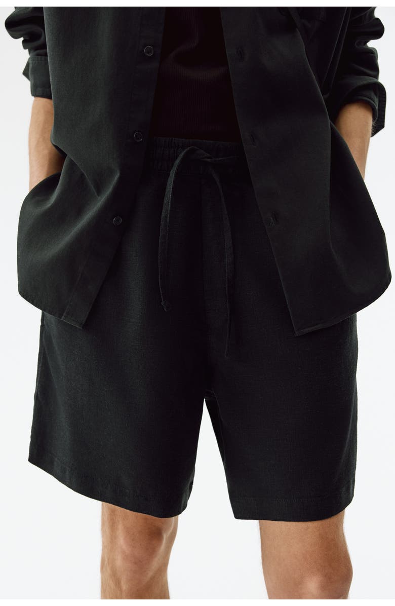 H&M Relaxed-fit linen-blend shorts, Alternate, color, Black