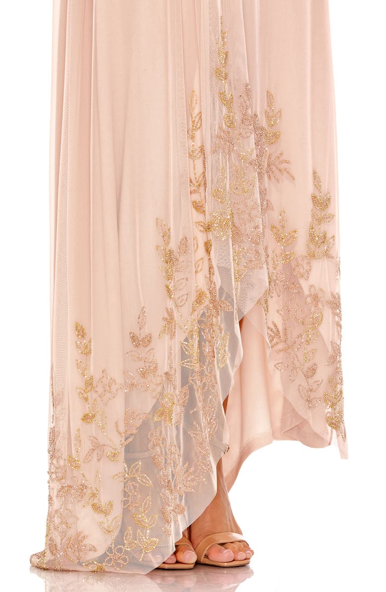 Mac Duggal Asymmetrical One Shoulder Beaded Hem Mesh Gown, Alternate, color, Rose