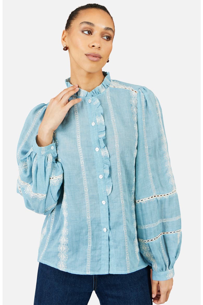 Cotton Embroidered Panel Shirt, Main, color, Blue