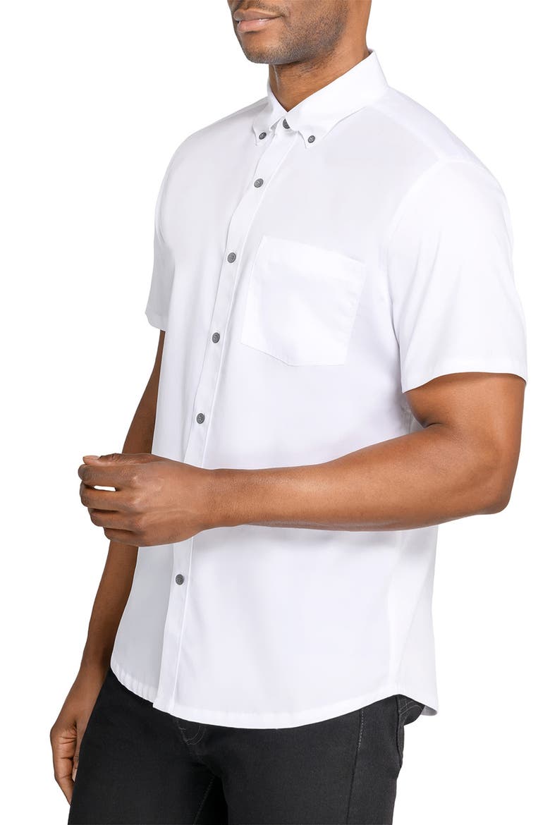 Hudson Reworked Slim Fit Solid Short Sleeve Cotton Button-Up Shirt, Alternate, color, WHITE