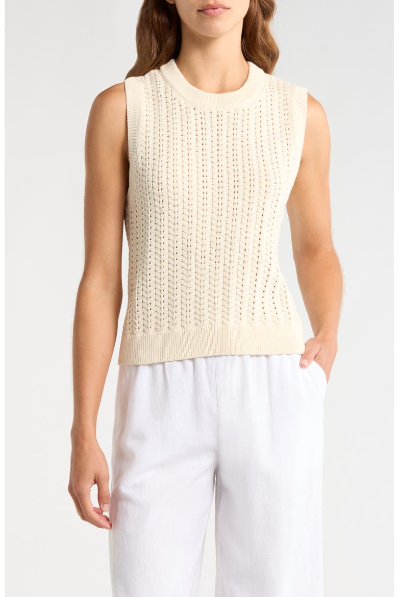Mina Cotton Pointelle Sweater Tank, Main, color, CREAM