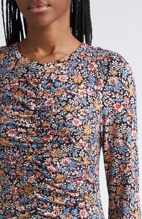 Veronica Beard Gale Floral Long Sleeve Cotton Knit Midi Dress In Black Multi