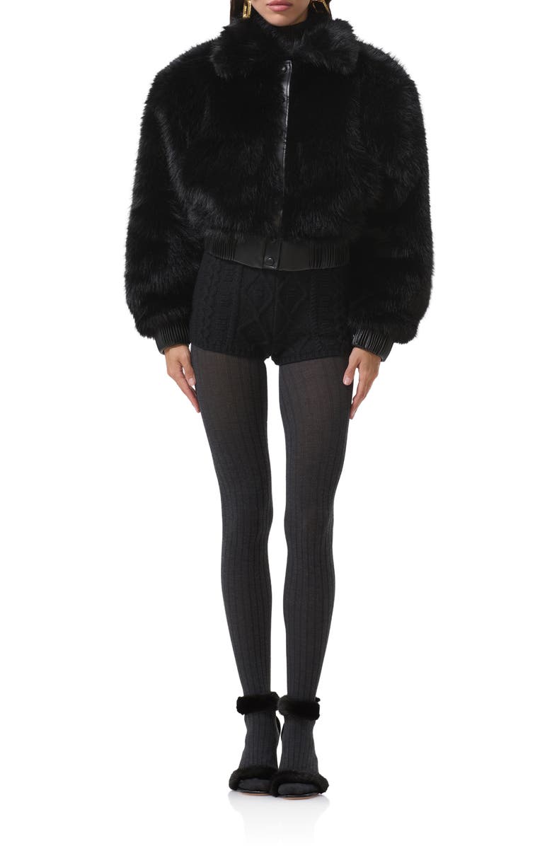 AFRM Adelaide Faux Fur Crop Coat, Main, color, Noir