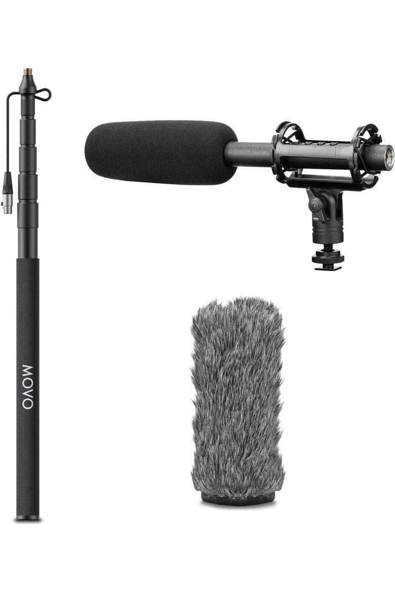 XLR Shotgun Microphone and Boom Pole Kit - Professional Location Sound Recording Bundle with Shotgun Mic and Boompole with Internal XLR Cable for Filmmaking, ENG, and Broadcast Audio, Main, color, Black