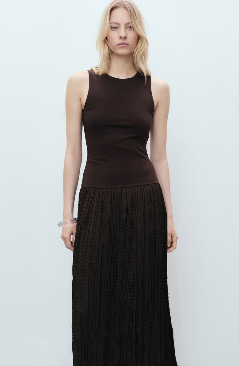 MANGO Mixed Media Sleeveless Dress, Alternate, color, Brown