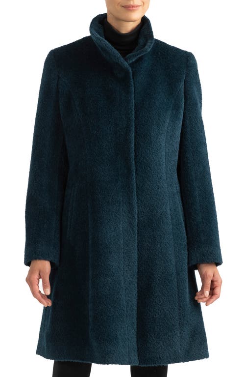 Sofia Cashmere Stand Collar Shaped Alpaca & Wool Blend Coat in Teal 