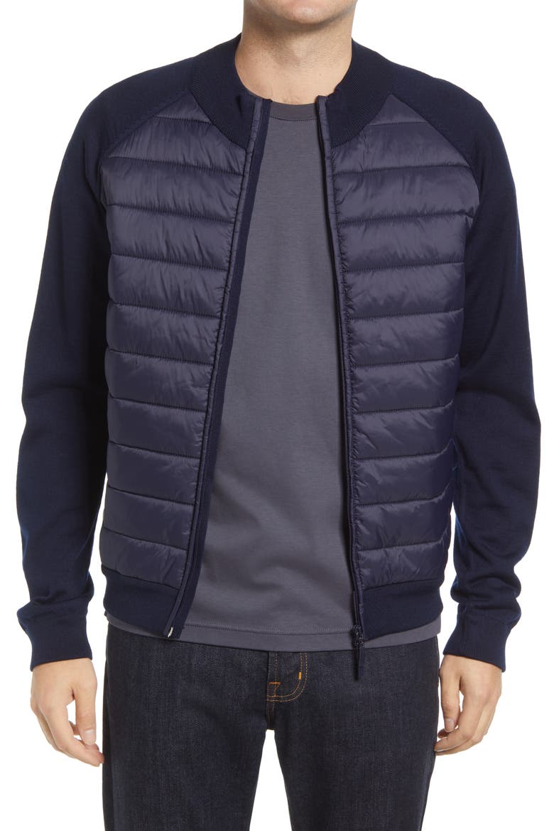 Lantana Mix Media Quilted Wool Blend Jacket, Main, color, NAVY