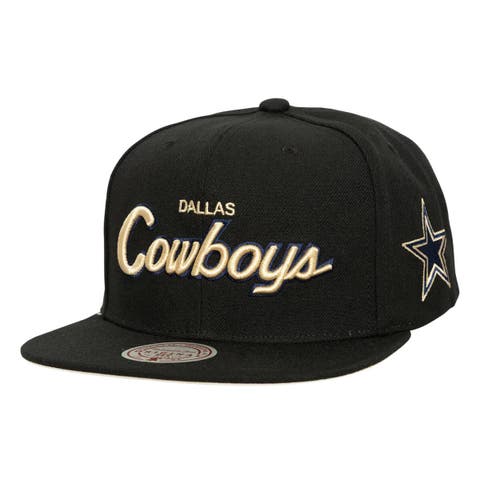 Men's Mitchell & Ness Black Dallas Cowboys Cream Script Snapback Hat