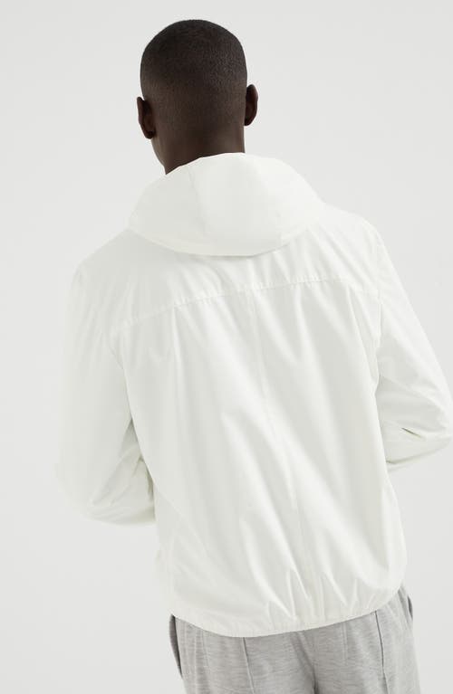 Brunello Cucinelli Men Bonded Nylon Hooded Outerwear Jacket With Logo In Off-white