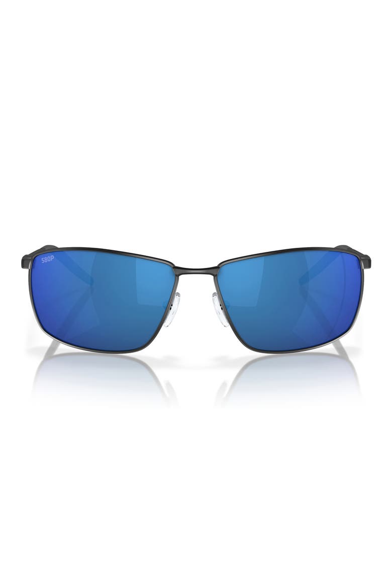 Turret 63mm Oversize Polarized Mirrored Rectangular Sunglasses, Main, color, BLACK / BLUE MIRROR 580P