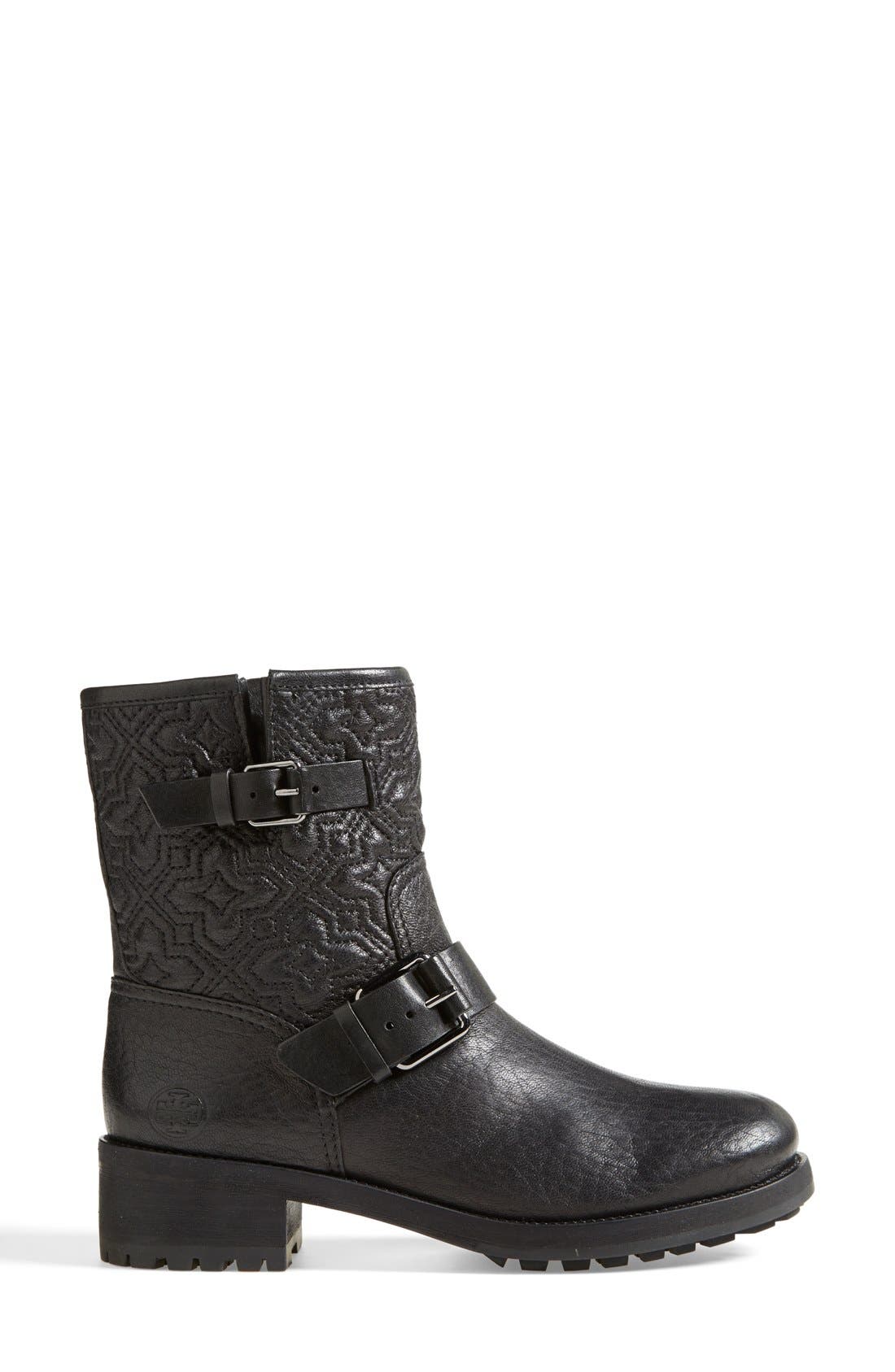 'Chrystie' Quilted Moto Boot, Alternate, color, BLACK