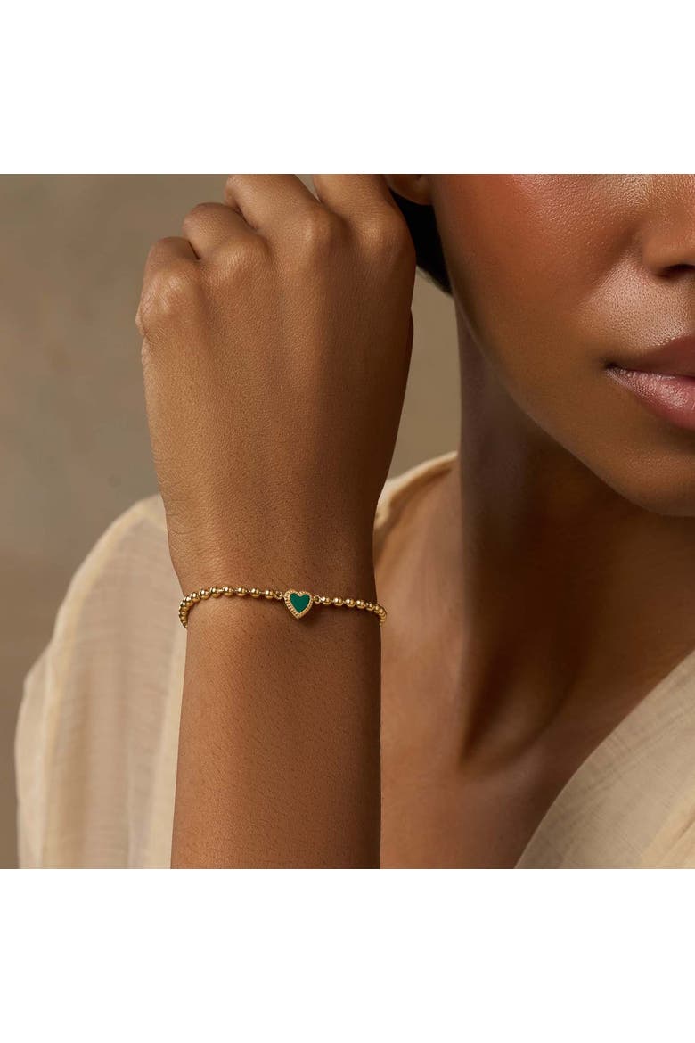 Malachite Heart Gold Plated Women's Charm Bracelet - Blessed & Peaceful, Alternate, color, Gold/green