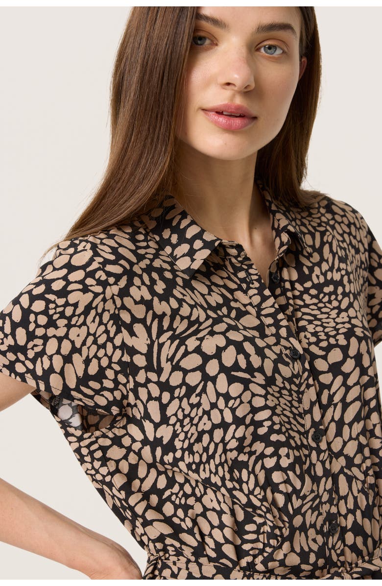 Soaked in Luxury SLNaya Short Sleeves Button Maxi Dress, Alternate, color, Black With Brown Dots