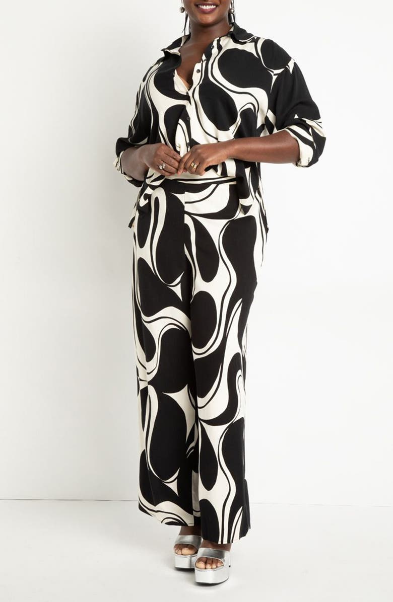 ELOQUII Abstract Pattern Button-Up Shirt, Alternate, color, 