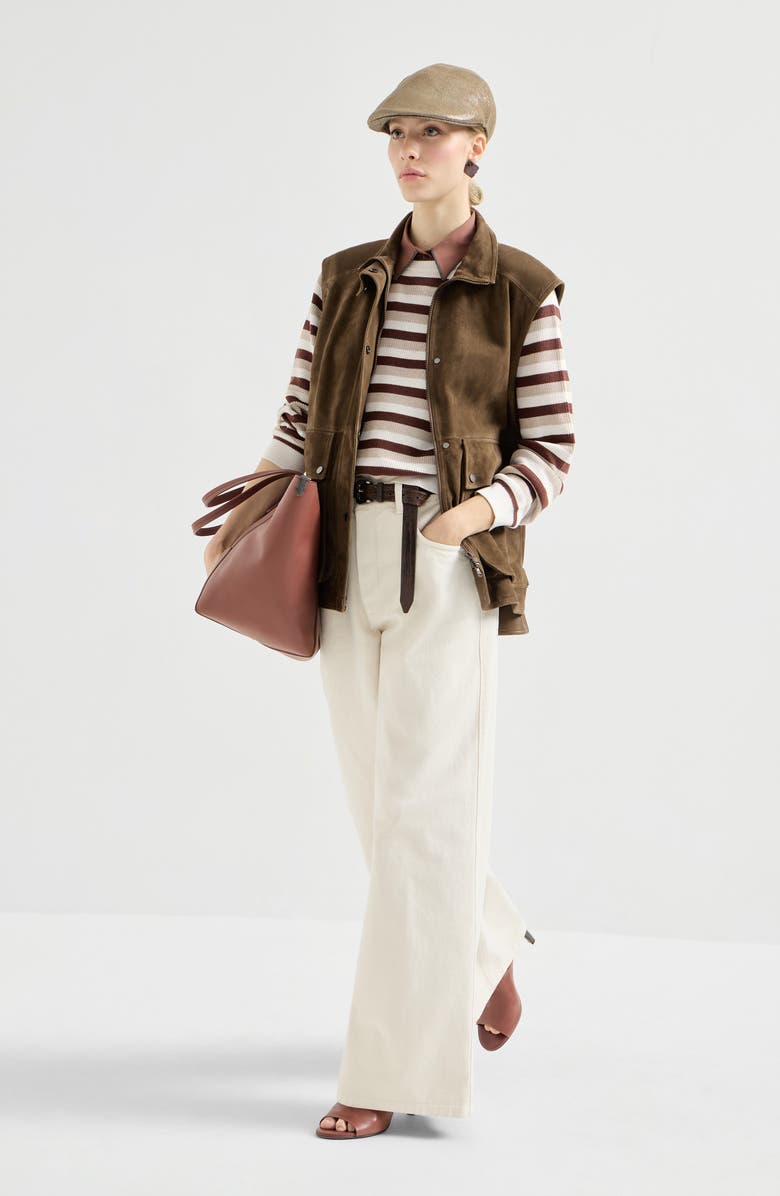 Brunello Cucinelli Cotton striped sweater, Alternate, color, Orange